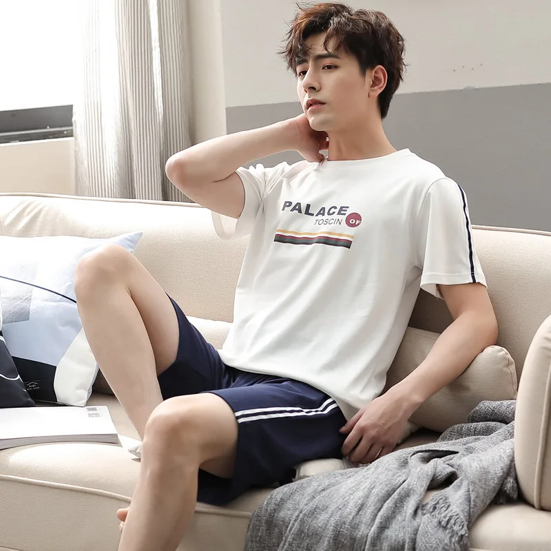

Pajamas men's simple casual high quality cotton short sleeves can be worn outside home clothes