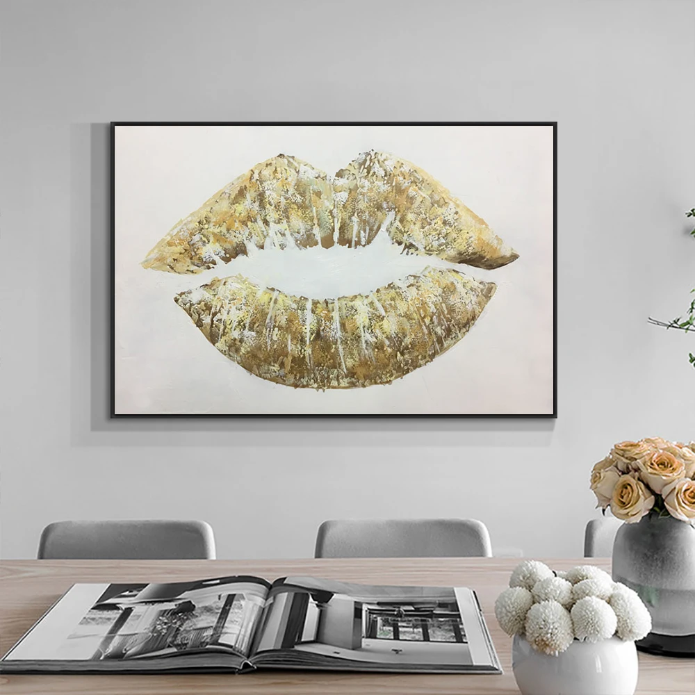 

Abstract Large Size Gold Mouth Oil Painting On Canvas 100% Hand Painted Texture Wall Art Without Frame For Living Room Decor