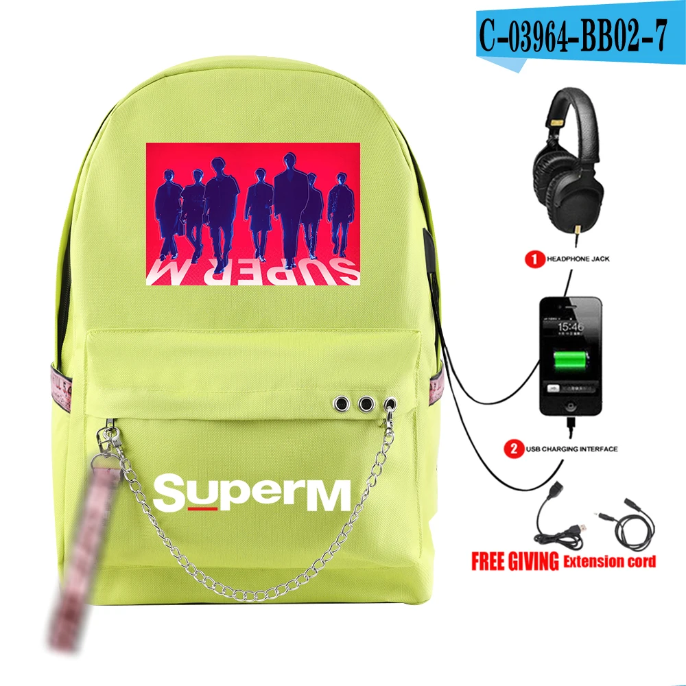 SuperM рюкзак KPOP крутой логотип команды стильный с подвесным орнаментом с USB молнией модный рюкзак для путешествий - Цвет: BB02