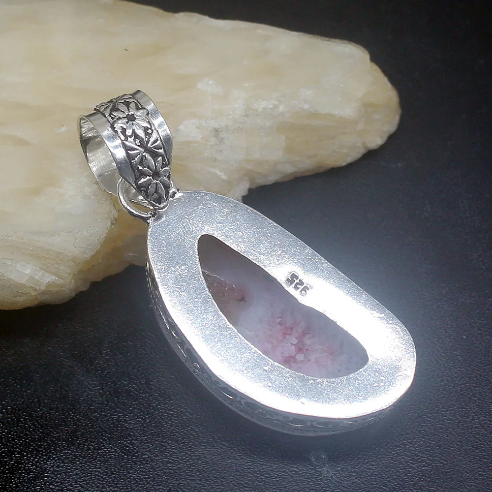 Gemstonefactory Jewelry Big Promotion 925 Silver Solitaire Vintage Unique Druzy Agate Women Ladies Gifts Necklace Pendant 0745