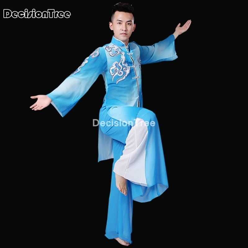 

2021 chinese folk dance classical dance costumes men water sleeve performance clothing long sleeve yangko dance costumes