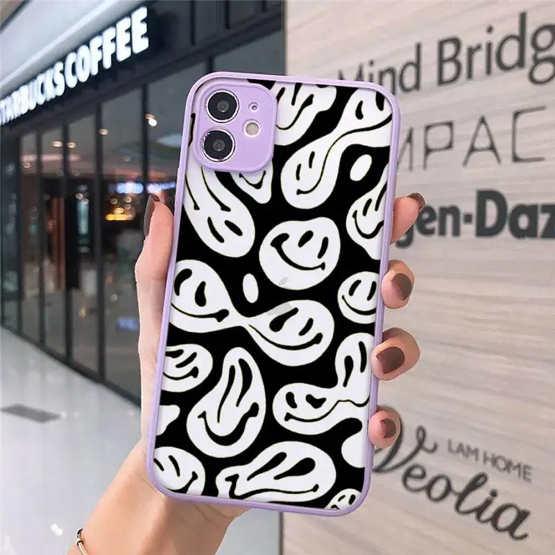 

Funny yellow black smiley Couple Phone Cases matte transparent For iphone 7 8 11 12 plus mini x xs xr pro max cover