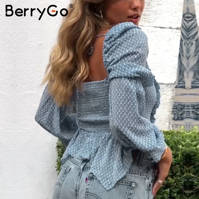 BerryGo элегантная шифоновая блузка в горошек с рюшами Женская Повседневная блуза