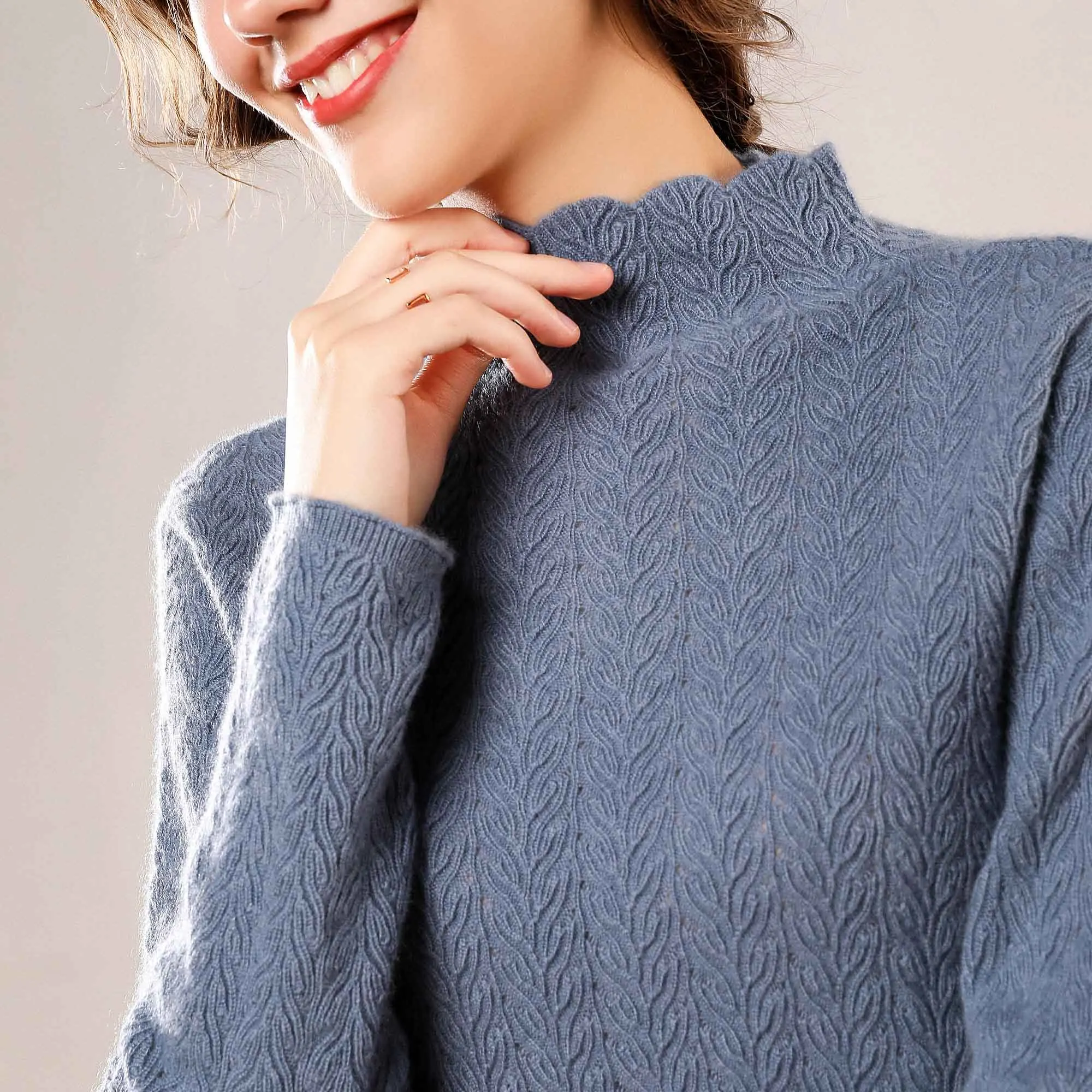 Свитер с воротником-лепестком кашемировый приталенный свитер модный костюм на