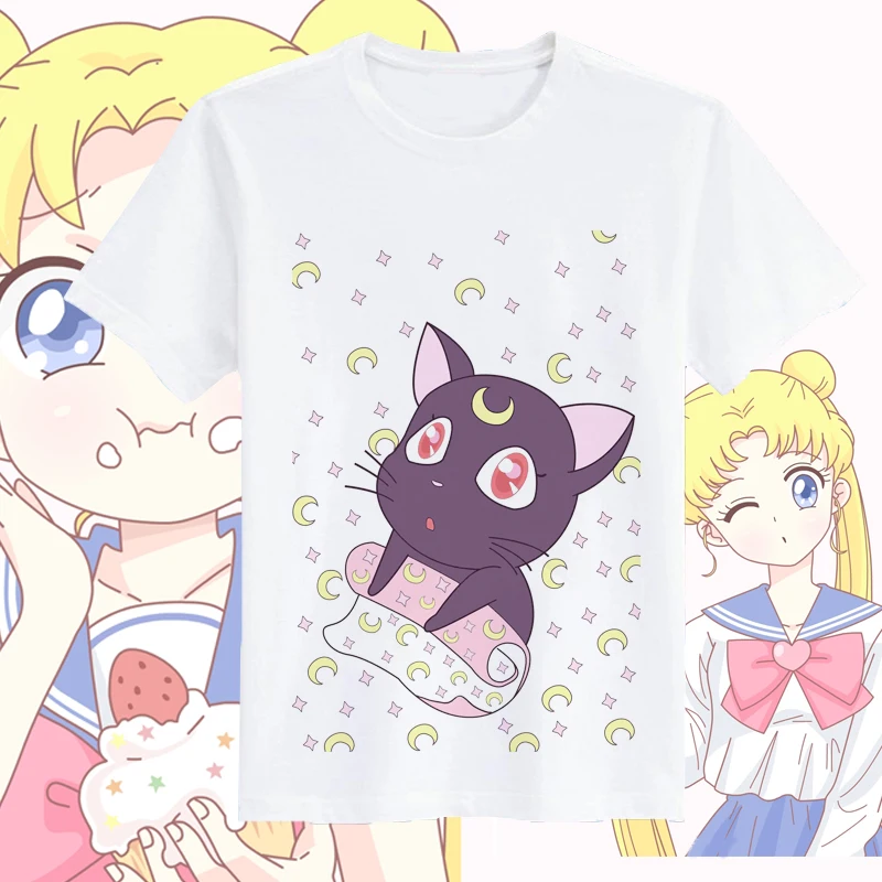 

New Anime Sailor Moon Cotton T-shirt Short Sleeve O-Neck T-shirts Women Summer Clothes Top Tees for Student XS-4XL