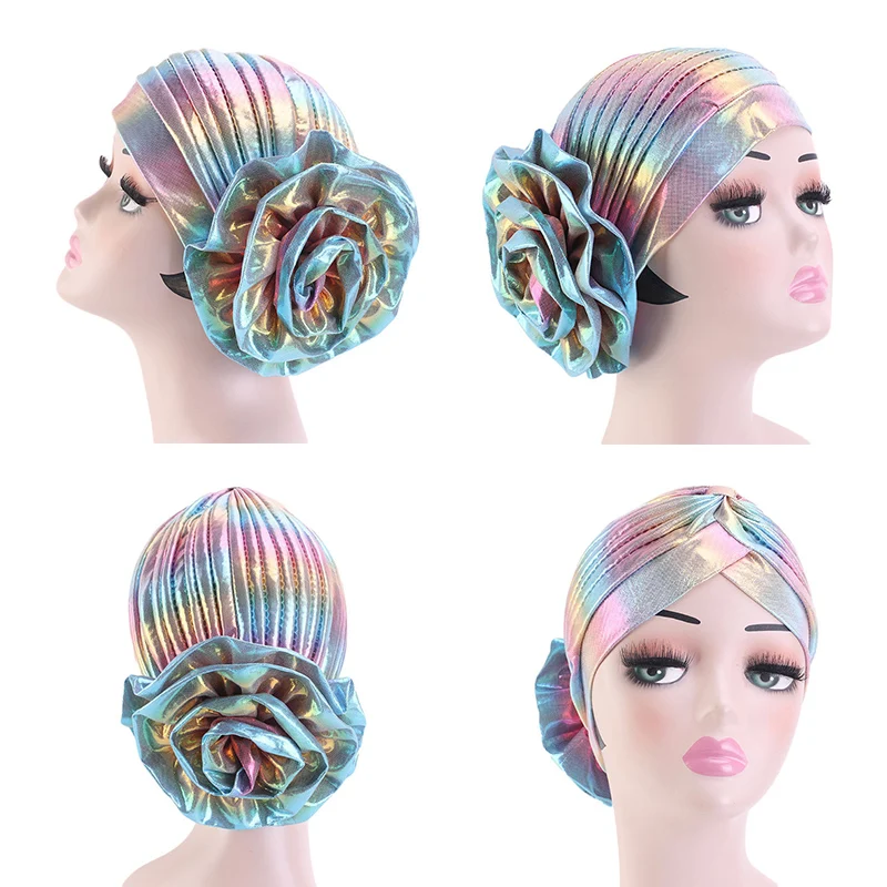 1 шт. лазерный мусульманский тюрбан для женщин/девочек Gig Flower Coloful cap Индия узел