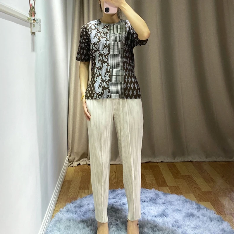 2020 Летний Новый женский костюм модная винтажная рубашка с круглым вырезом и