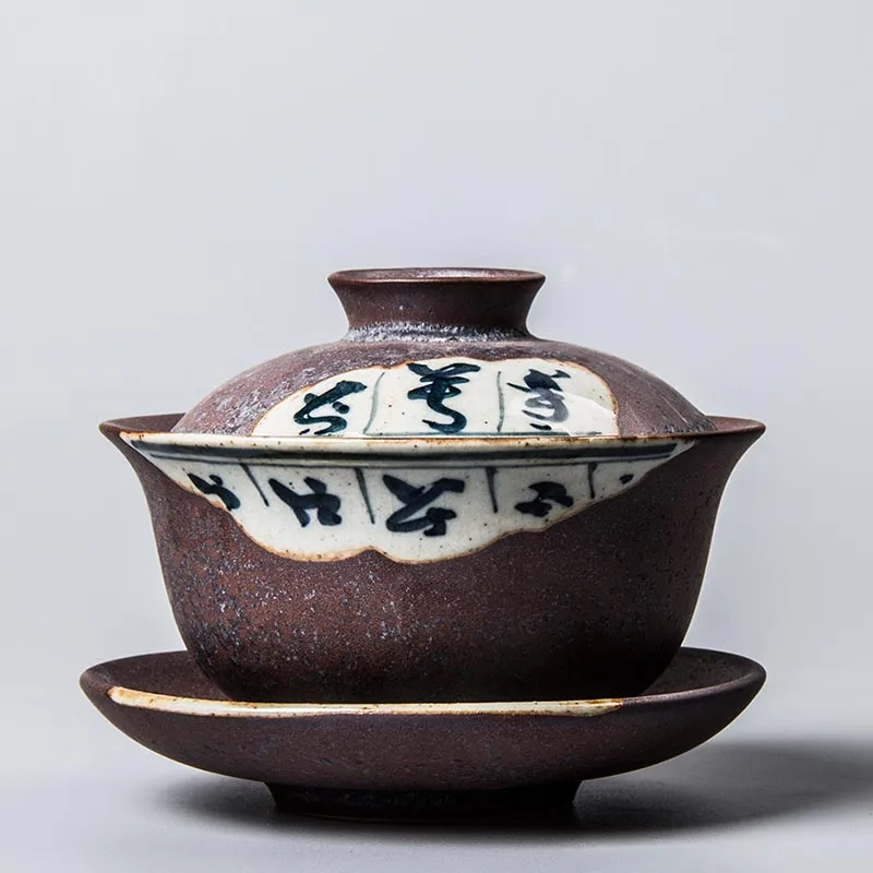 

120ml Jingdezhen Handmade Ceramic Coarse Pottery Gaiwan Teacup Hand Painted Vintage Chinese Kung Fu Tea Set Tureen Master Cups