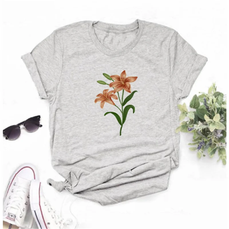 

Mayos Ladies New Watercolor Flower T-shirt Graphic Printing Flower Flower Casual Wear Top Clothes Women T-shirt Women T-shirt