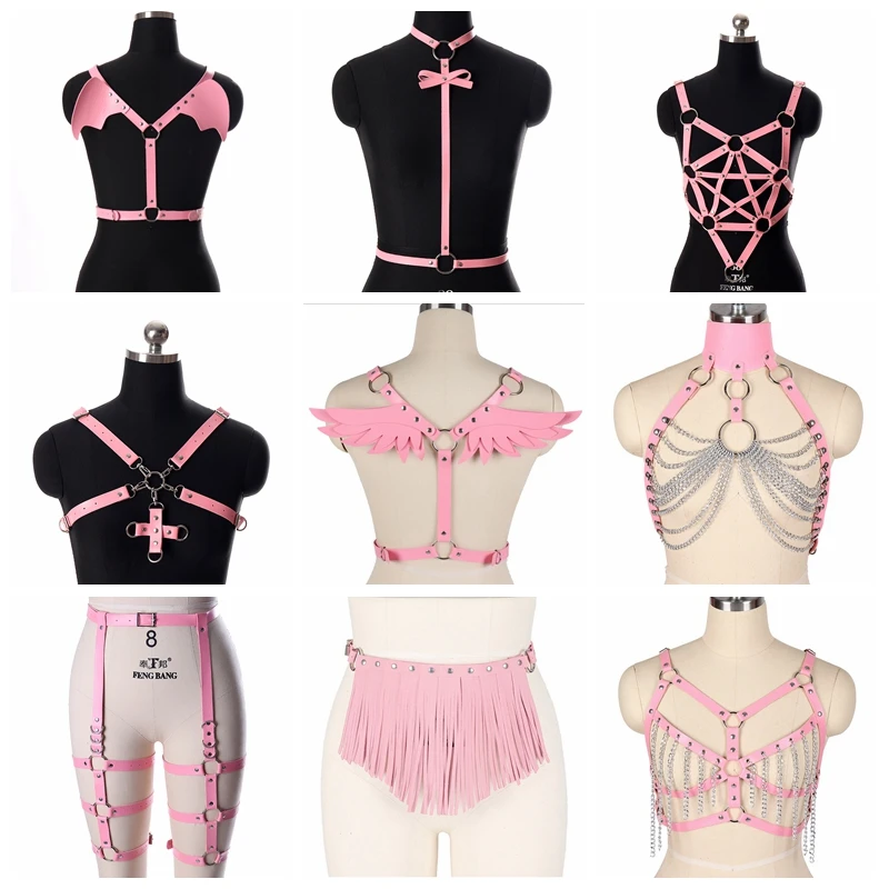 Тела жгут бюстгальтер кожа цвет РОЗОВЫЙ в готическом стиле ремень на грудь и