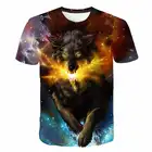 Летняя Детская 3D футболка с коротким рукавом, Детская футболка с принтом животных, волк, луна, футболка для мальчиков и девочек, детская модная футболка