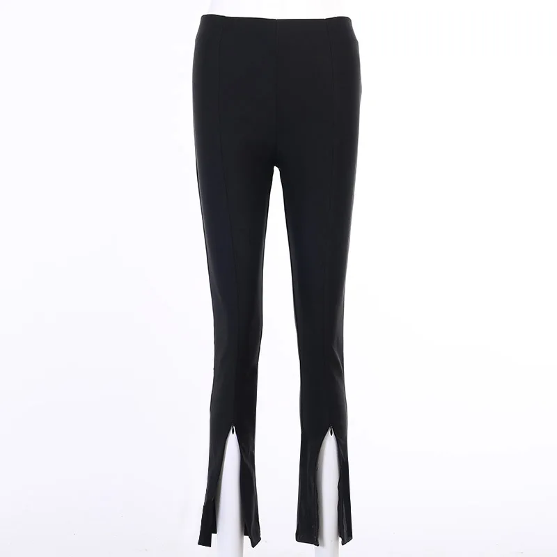 

2020 Fall Fashion Pants For Women Slim High Waist Straight Leg Trousers Ladies Casual Bottoms With Zipper Split Hem Black Khaki