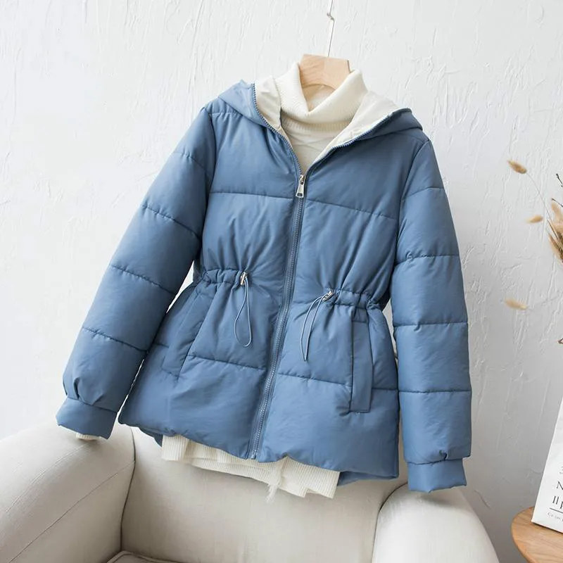 Женская зимняя модная трендовая пуховая куртка на шнуровке из хлопка новинка 2019