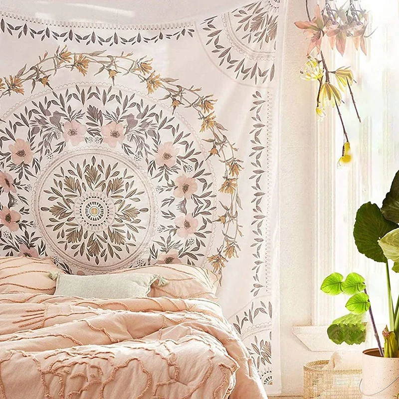 

Promotion! Tapestry with Sketched Floral Pattern,Bohemian Mandala Wall Hanging Tapestries,Art Print Mural for Bedroom & Home Dec