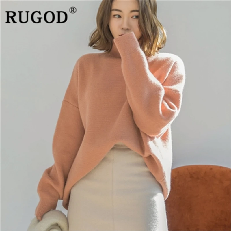 Женский Однотонный свитер RUGOD зимний свободный свитер-водолазка пуловер модный