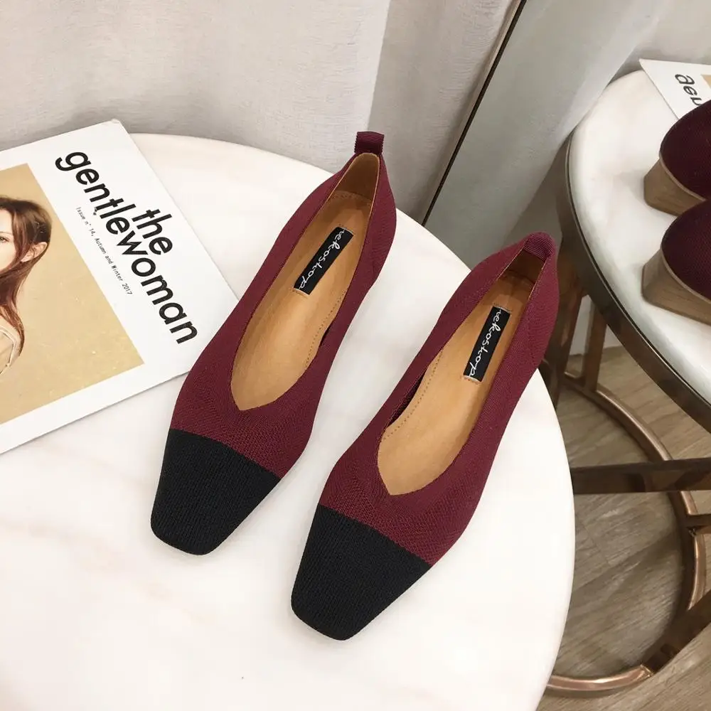 Новые женские туфли-лодочки sapato feminino; Дышащие Трикотажные Мокасины с острым носком и квадратным носком; Разноцветные лоферы; женская обувь с гибкой подошвой на каблуке