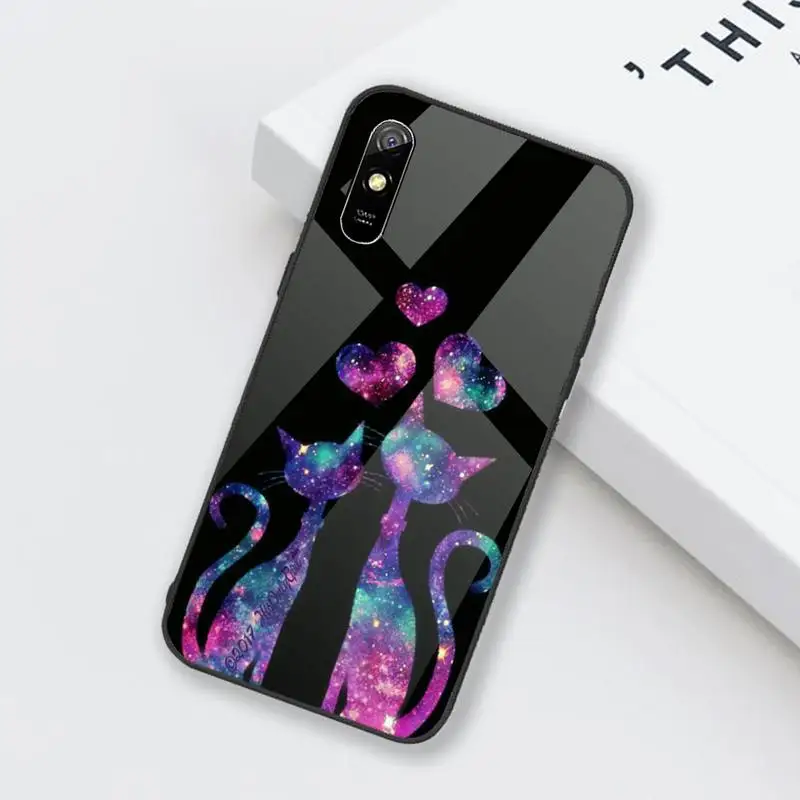 

Cute Animal Cat cute cartoon Phone Case Tempered glass For xiaomi Redmi 4X 5 6 6A 8 8SE MIX 2 2S Note 3 4 5 6 7 PLUS PRO