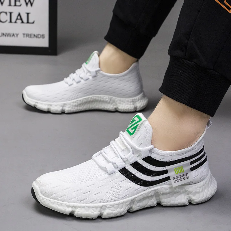 Men Sneakers New Flying Woven Shallow Mouth Casual Sports Shoes White Blue Low-Top Fashion Men's Single Shoe