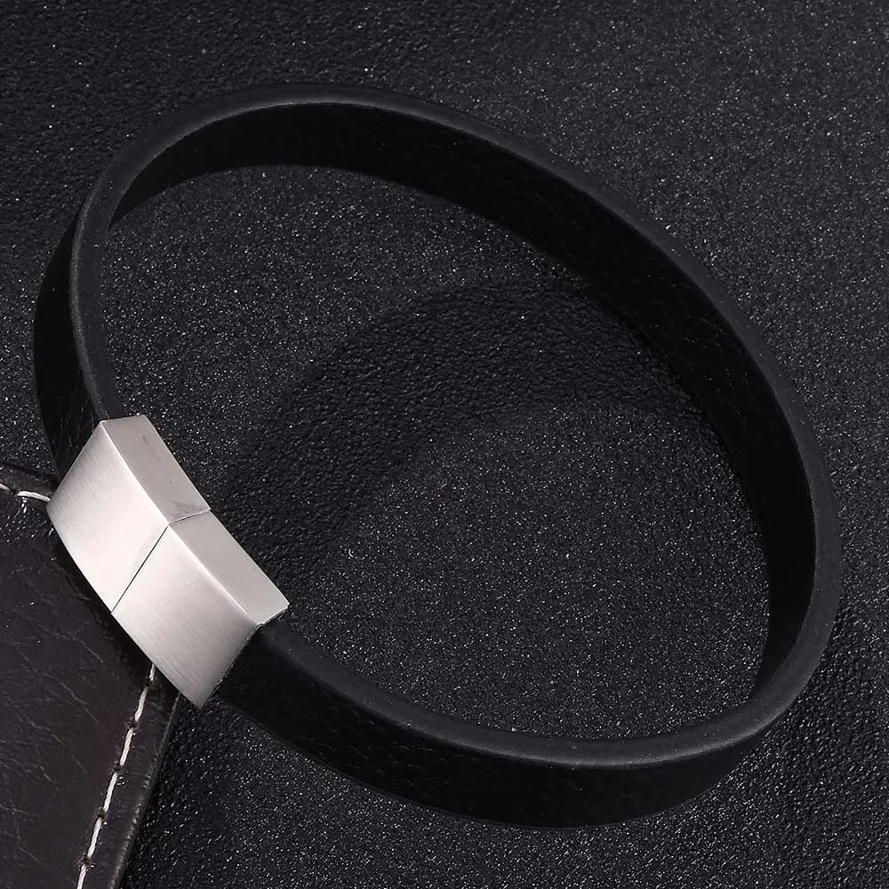 Модный простой черный коричневый кожаный браслет для мужчин S. Магнитный со