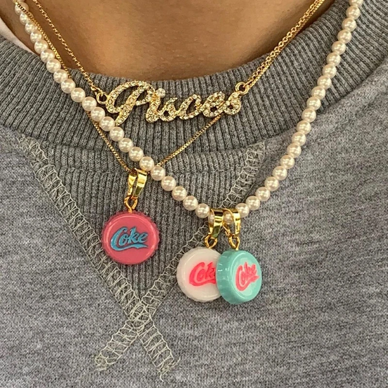 

New Ins Vintage Pearl Letter Bottle Cap Pendant Necklace Simple Rhinestone Letter Necklaces Set For Women Girls Fashion Jewelry
