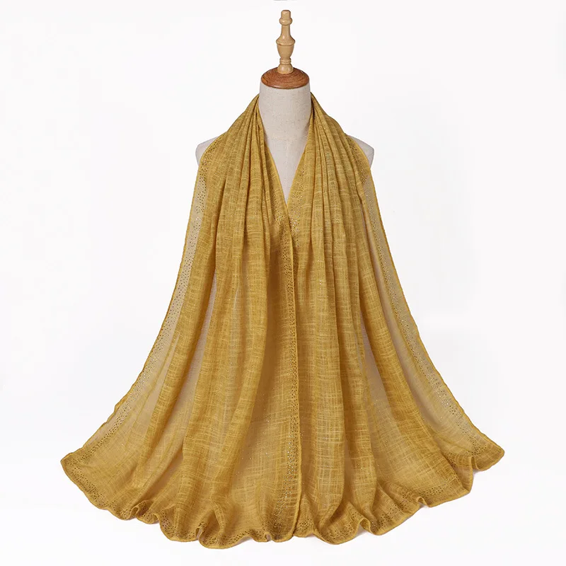 

New Pom Pearl Design Hijab Scarf Cotton Linen Gold Powder Hot Drilling Scarf For Women Scarf 12 Colors Dropshipping/Wholesale