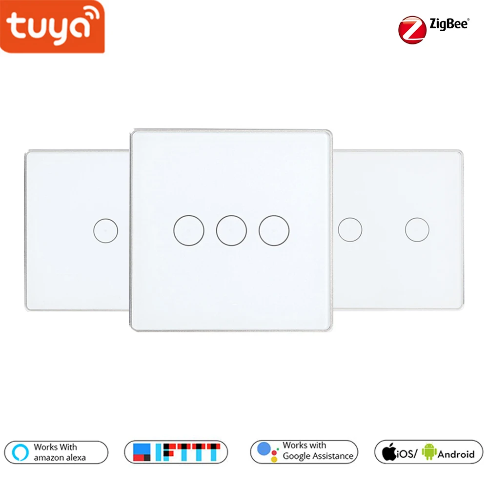Tuya Smart Zigbee UK сенсорный настенный выключатель 1/2/3 Gang светильник переключатель