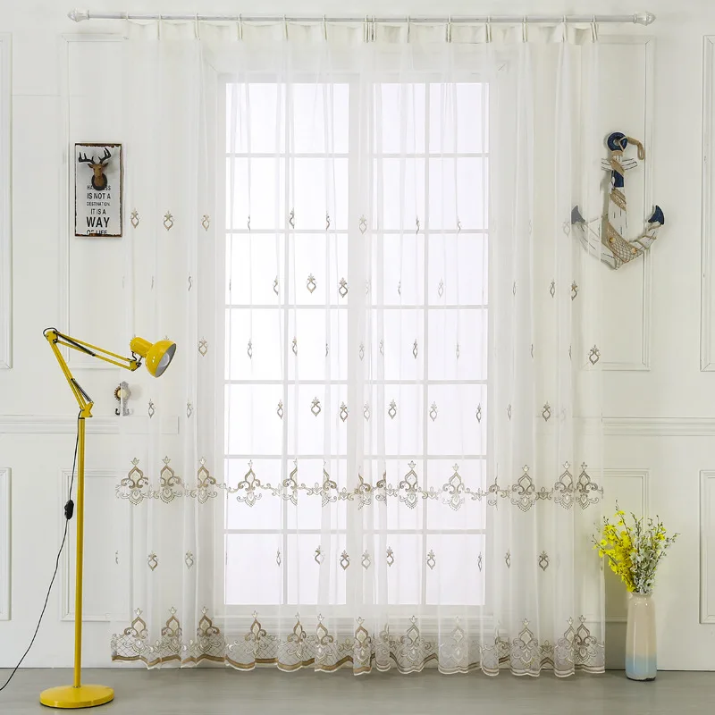 

Прозрачные Занавески с цветочной вышивкой для гостиной, элегантные изящные занавески для патио, виллы, кабинета, окна