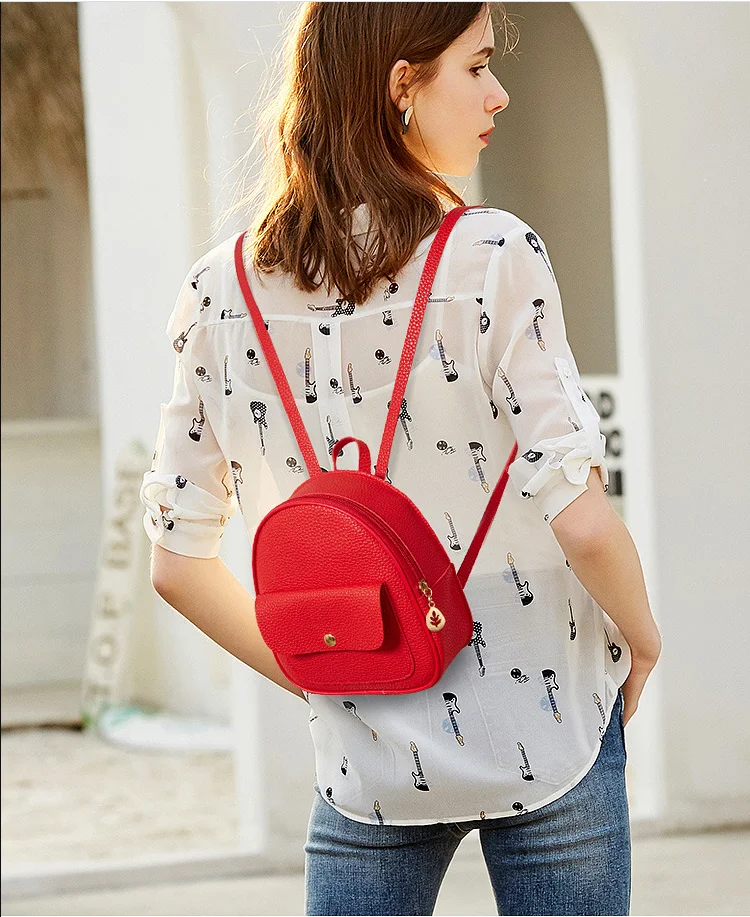 

Women's Fashion Mini Backpack Luxury PU Backpack Cute Solid Color Graceful Bagpack Small School Shoulder Bags for Girls