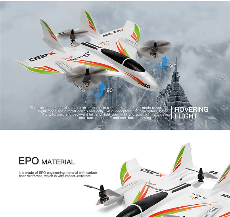 

WLtoys XK X450 2.4G 6CH 3D/6G RC Airplane Brushless Motor Vertical Take-off LED Light RC Glider Fixed Wing RC Plane Aircraft RTF