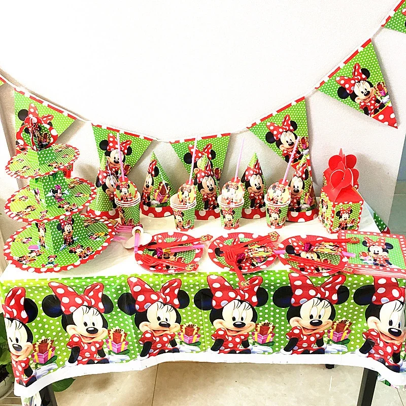 Минни Маус для дня рождения вечерние украшения набор розового и красного цветов