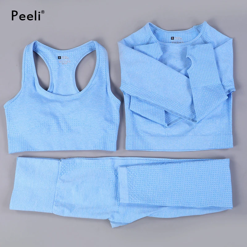 Женский спортивный костюм для йоги Peeli бесшовный бюстгальтер с длинным рукавом