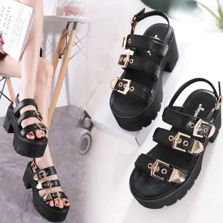 Сандалии женские на платформе с массивным каблуком панк-обувь 2020 новые летние