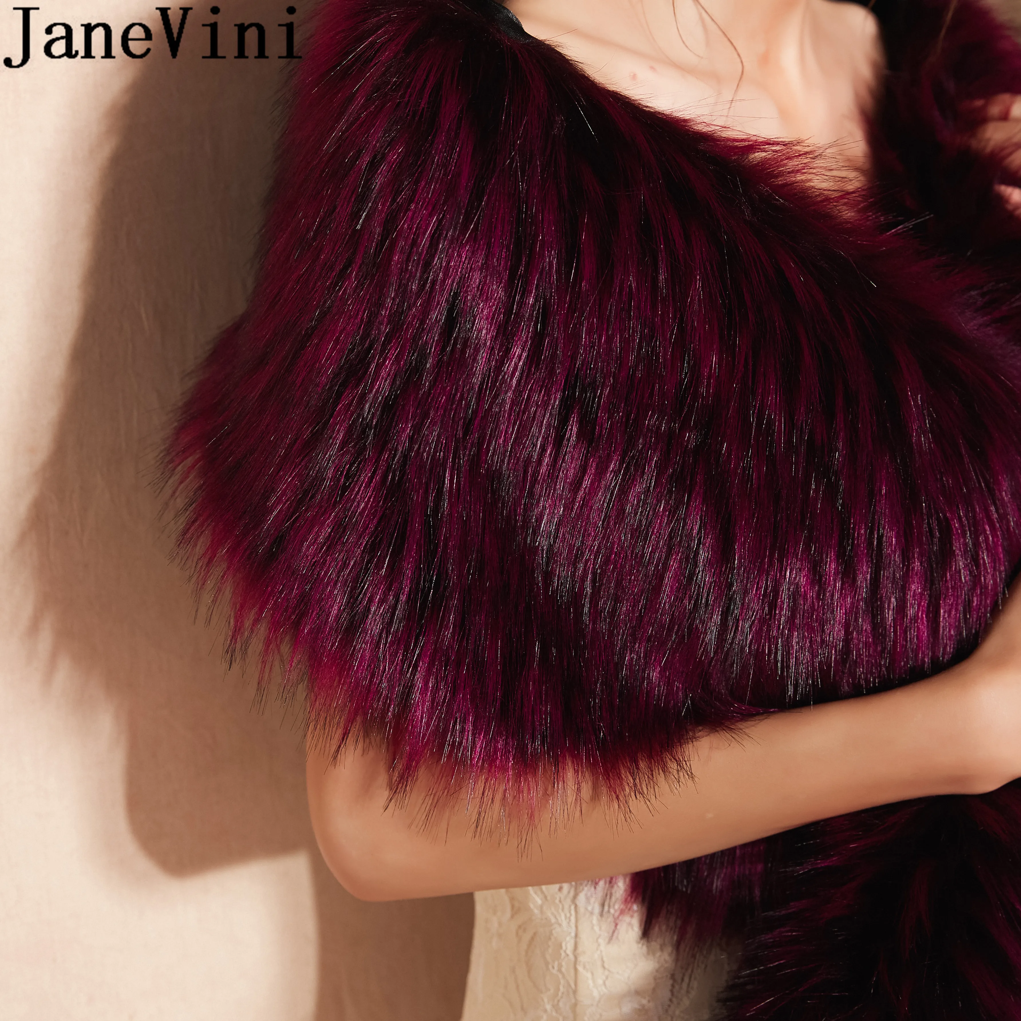 Женская накидка-болеро JaneVini винно-красная накидка из искусственного меха