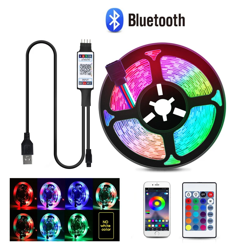 

Bluetooth LED Strip Lights Tape 5M RGB 2835 SMD Luces Flexible Ribbon NO Waterproof TV Background Tape Diode DC5V