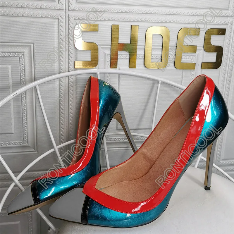 Ronticool цветные женские весенние блестящие туфли-лодочки ручной работы на шпильке