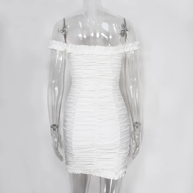 Colysmo белое с рюшами вечерние женское летнее винтажное вырезом лодочкой рукав