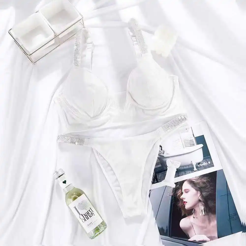 

Strass without pushing up sexy down back bralette two parts ladies deep v luxury bra ultra fine women's tank top bras