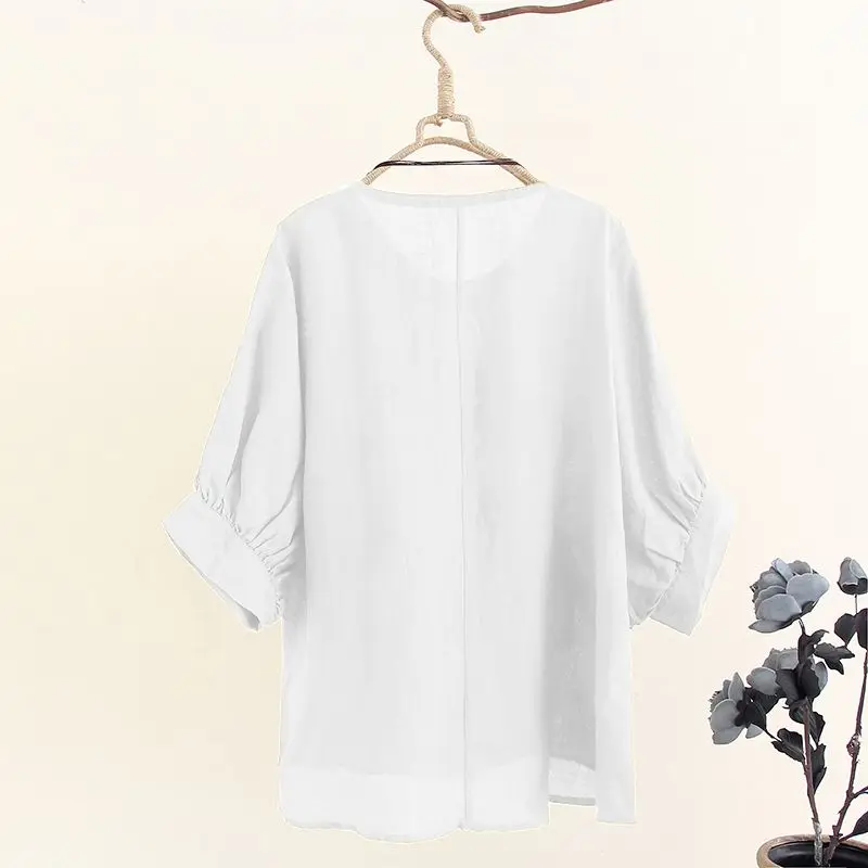 Blusas Top ZANZEA Женская Туника топы Осенние винтажные 3/4 рукав блузка для вечеринок повседневные вышитые Хлопковые женские рубашки свободного кроя