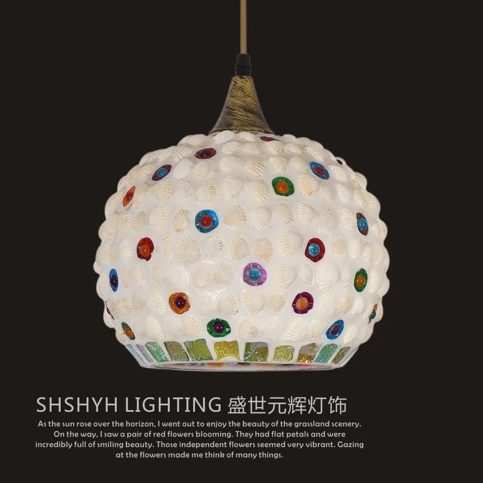 

Bohemia Mouth Shell Glass Shade Pendant Lamp Aisle Dining Room Bedroom Single Head Bed hanglamp