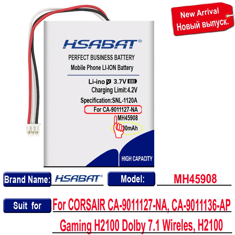 Аккумулятор HSABAT 1200 мА · ч для беспроводной игровой гарнитуры CORSAIR CA-9011127-NA 9011136-AP