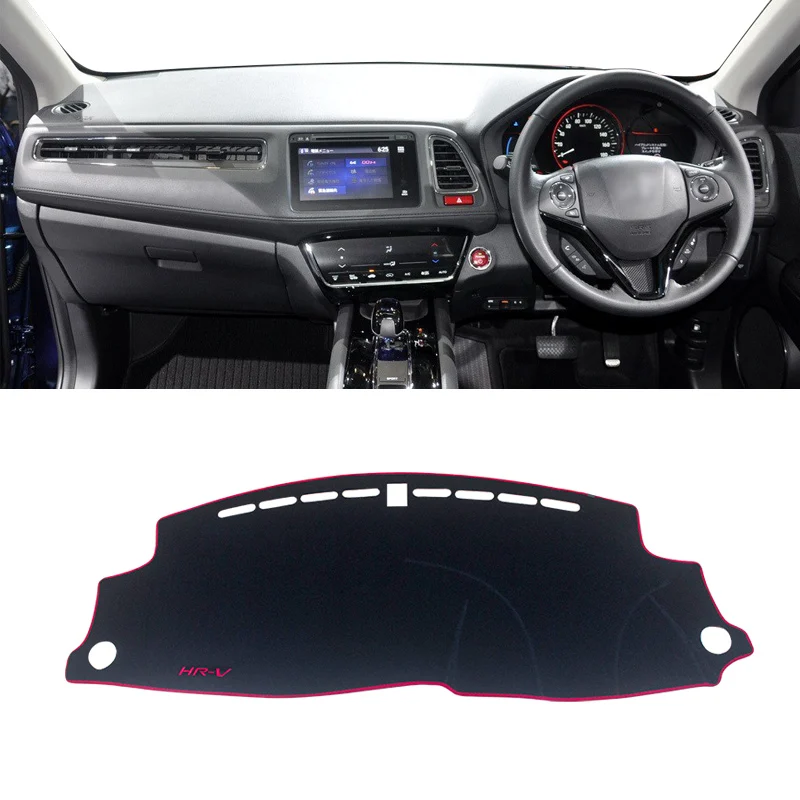 Для Honda вариабельности сердечного ритма HR-V Vezel приборной панели автомобиля крышка коврик с рельефом козырек от солнца для ковров анти-УФ аксессуары - Название цвета: RHD Red Side