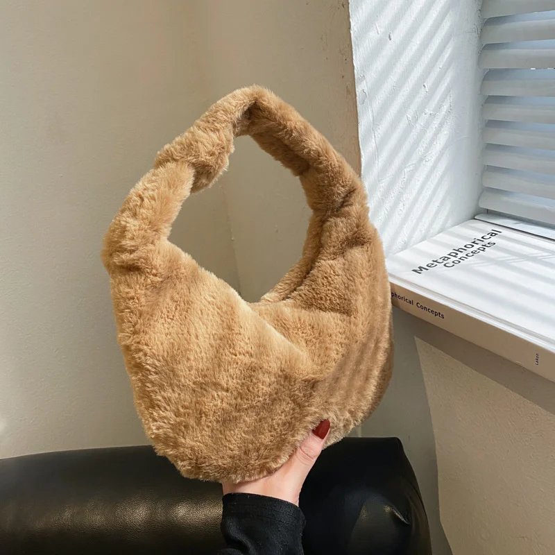 

Autumn and Winter Plush Solid Color Leisure Fashion Portable Underarm Women's Bag Simple Foreign Style Plush Single Shoulder Bag