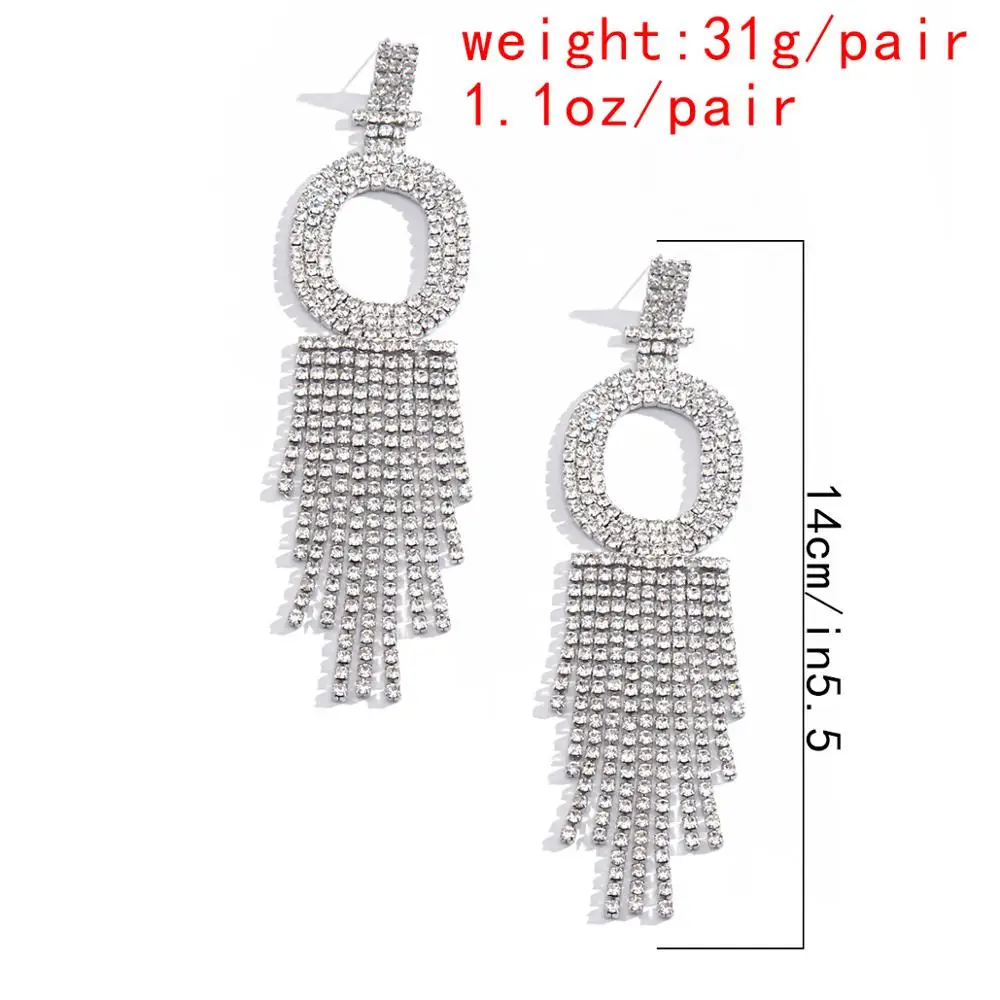 

Salircon Long Chain Tassel Crystal Big Letter Hanging Earrings Pendants for Women Accessories Korean Fashion Rhinestone Earrings