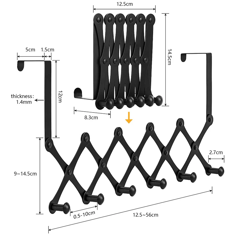 

Expandable over the Door Hook Hanger, over the Door Towel Rack with 6 Hooks for Hanging Coats/Robes/Hats/Clothes/Towels