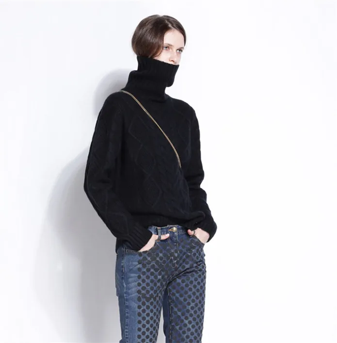 High neck sweater female twisted cashmere pullover knit wild long sleeve bottoming thick loose couple | Женская одежда