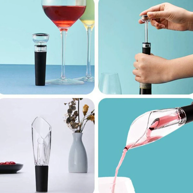 

2PCS Wine Stopper Vacuum Pump and 1 Wine Aerator Wine Pourer Set, Wine Protector Pump to Keep the Wine Fresh and Sealed