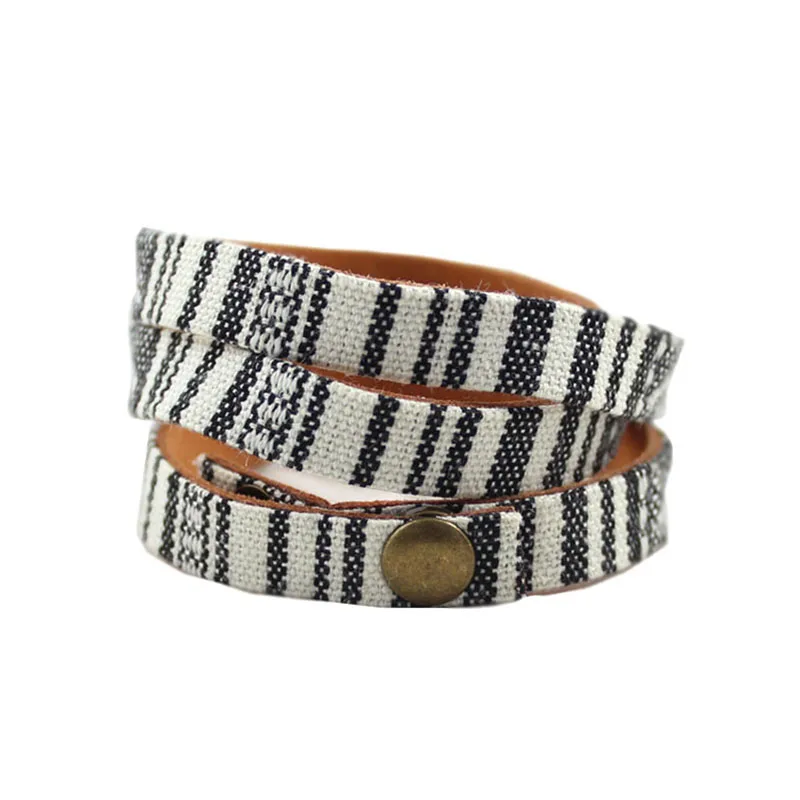 

Ins Vintage Black White Stripes Faux leather Punk Wrapped Hand Long Bracelets Trendy Women Party Hip-hop Rock Bohemia Jewelry
