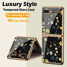 Original Tempered Glass Case For Samsung Galaxy Z Flip Luxury Plating Hard Phone Cover For Samsung Z Flip ZFlip 4G 5G Case Shell