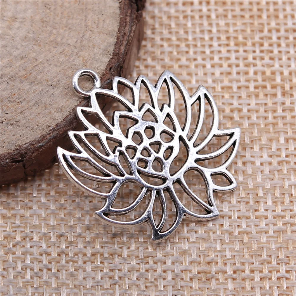 

WYSIWYG 12pcs Charms Yoga Buddha Lotus Flower 31x27mm Antique Silver Color Plated Pendants Making DIY Handmade Finding Jewelry