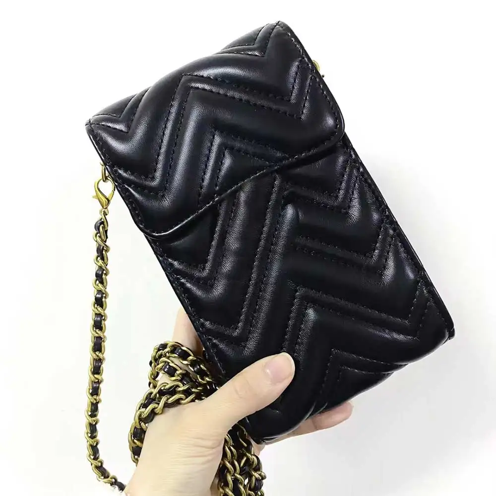 

Luxury Handbag Mini Caviar Chain Strap Phone Bag Gold Logo Card Wallet Purse Women Crossbody Cellphone Pouch Universal